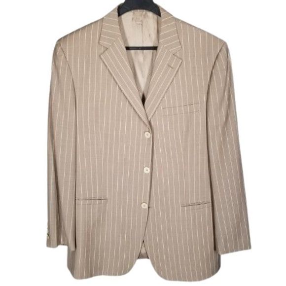 Versace Classic Mens Beige Striped Wool Sport Coat Size 44R Three Button Blazer